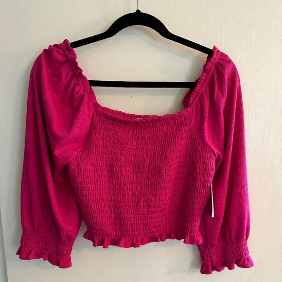 NWT FREE PEOPLE Smocked Hot Pink Top, Medium - Picture 5 of 8